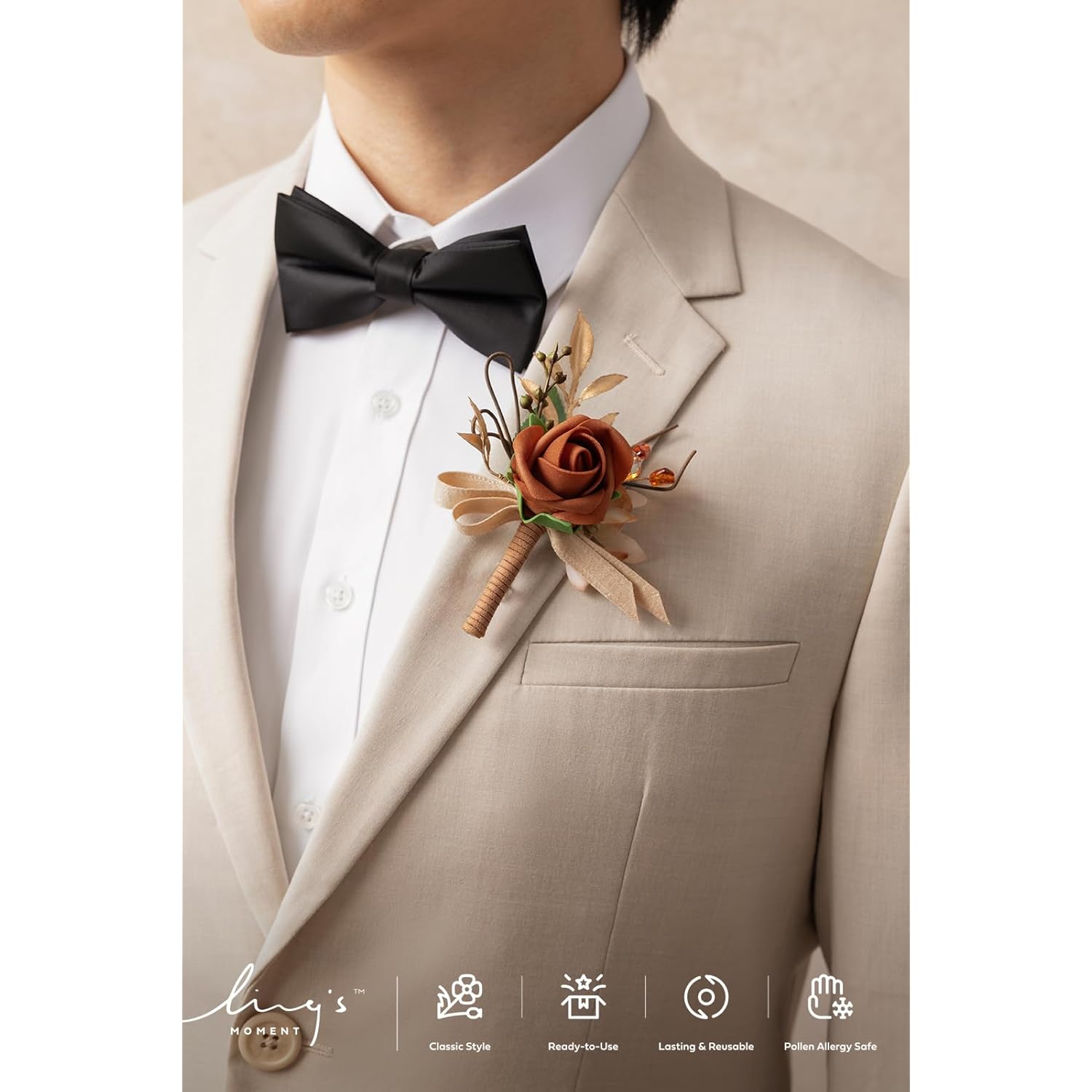 Boutonniere For Men, 6Pcs Groom Groomsmen Boutonniere, Artificial Flowers For Wedding Decor/Prom/Homecoming, Etc.Terracotta Orange