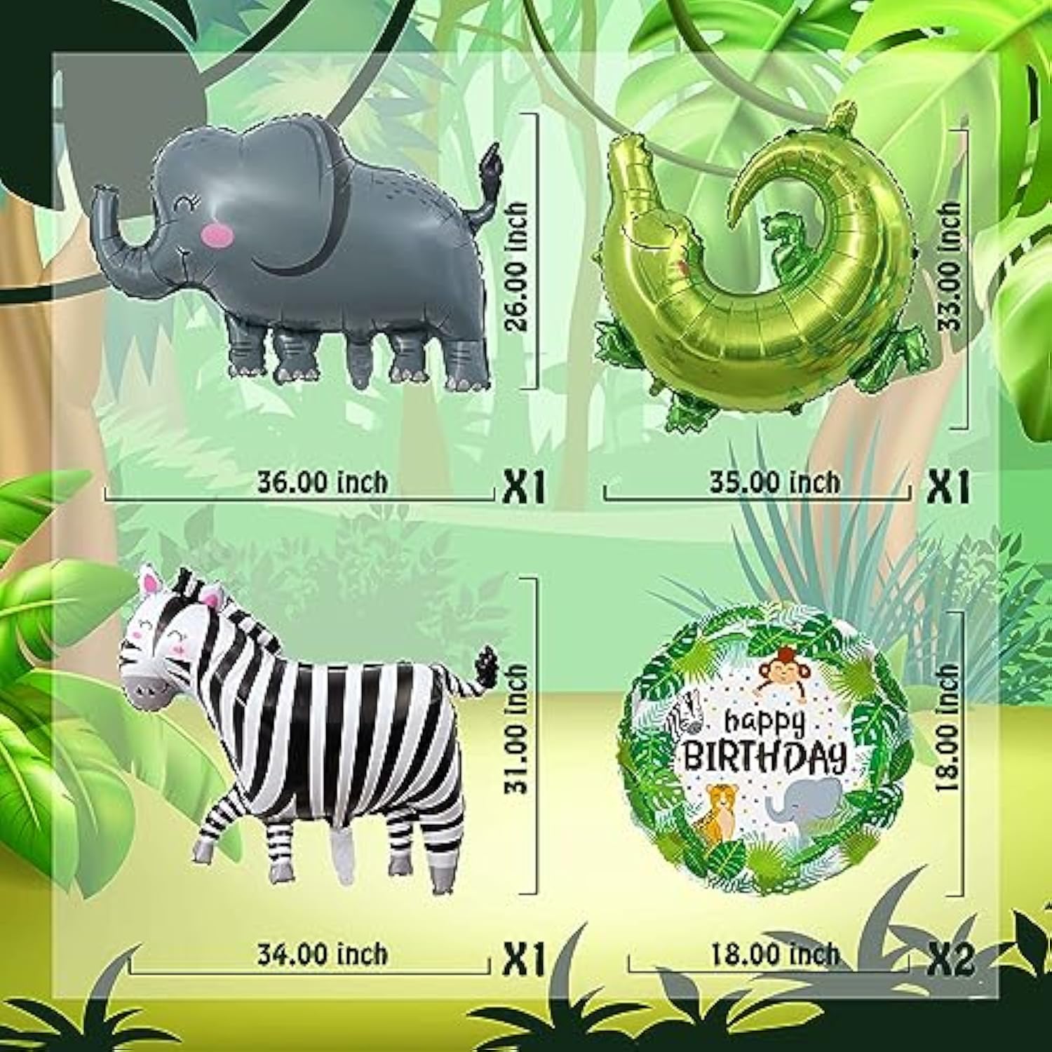 9Pcs Safari Jungle Animal Balloons, Wild One Party Decor with Elephant, Monkey & More