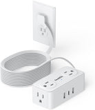Flat Plug Power Strip 4 Outlets 3 USB Ports 10FT Extension Cord Charging Station White