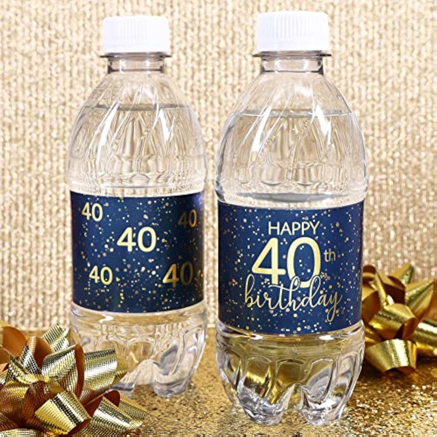 40Th Birthday Water Bottle Labels – 20 Navy Blue And Gold Waterproof Stickers, Party Favors And Decorations For 40Th Birthday Celebration For Him Or Her