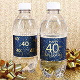 40Th Birthday Water Bottle Labels – 20 Navy Blue And Gold Waterproof Stickers, Party Favors And Decorations For 40Th Birthday Celebration For Him Or Her