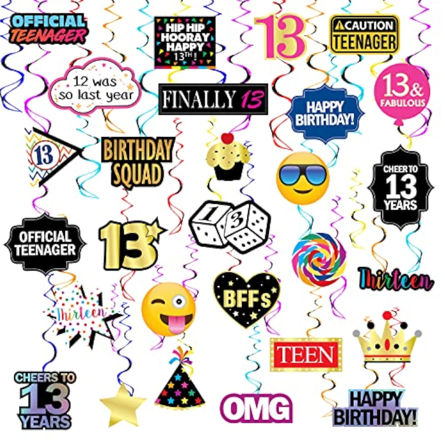 13th Birthday Hanging Swirls – 28pcs Fun Party Decorations & Favors for Teens’ Big Day