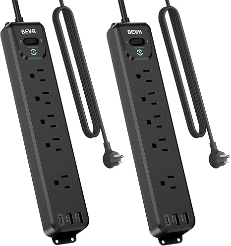 2 Pack Surge Protector Power Strip 10Ft Cord 5 Outlets USB C ETL