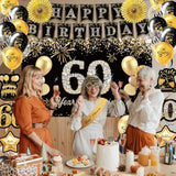 60th Birthday Decorations 39pcs Black Gold Banner Balloons and Party Supplies