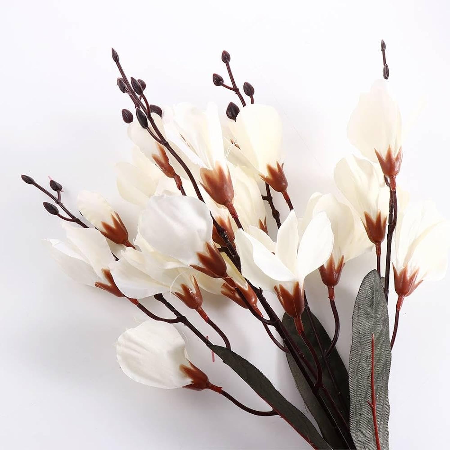 Artificial Magnolia Flowers Bouquet With 17'' Long Stem, Realistic Silk Flower Bouquet For Home Table Centerpiece Wedding Decor, 2 Branch, Not Include Vase