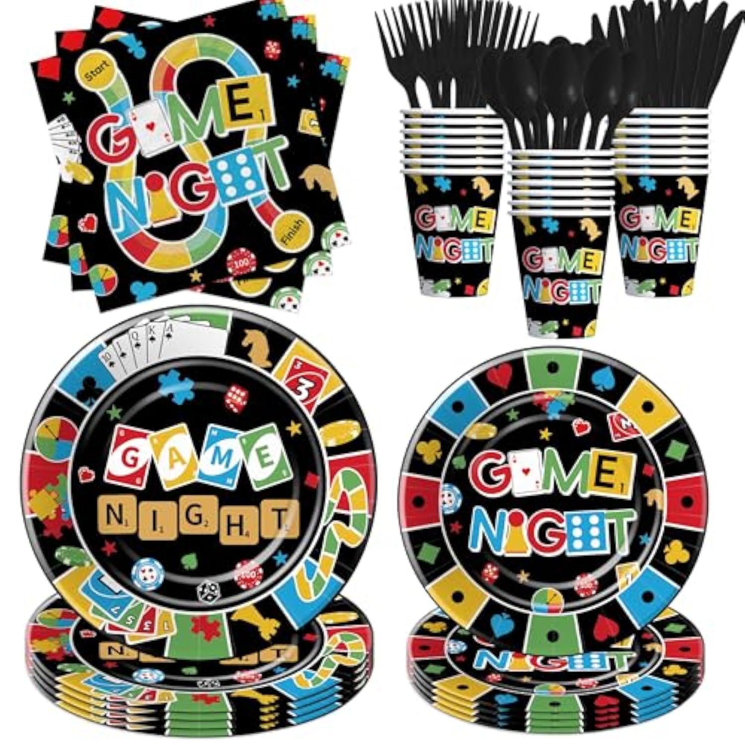 Family Game Night Party Decorations Tableware, Family House Board Games Party Supplies For Birthday Kids Adults Gaming Night, Disposable Paper Plate, Napkin, Cup, Cutlery, Serves 24
