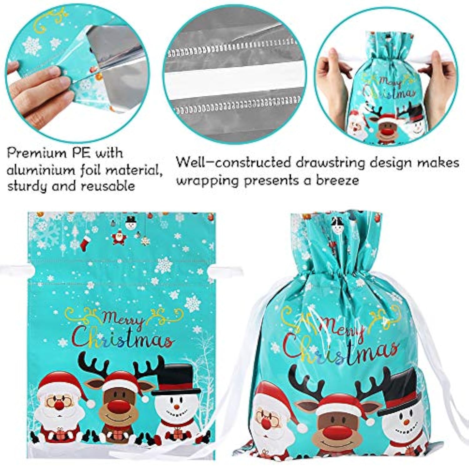 Holiday Drawstring Gift Bags, 30Pcs Christmas Foil Gift Wrapping Sacks Pouches For Xmas Presents Party Favor (Large Medium Small)