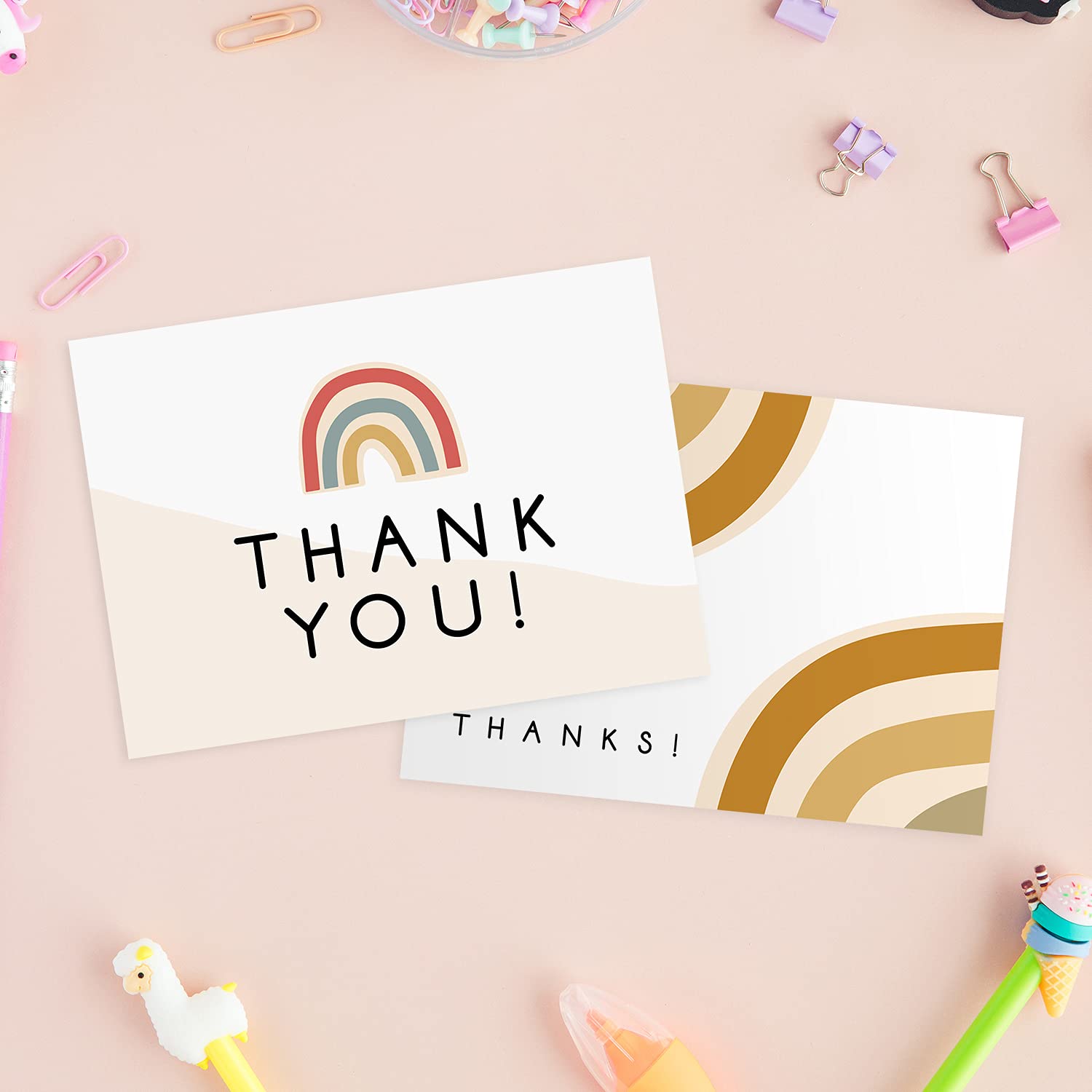 Modern Rainbow Thank You Cards / 24 Baby Shower Birthday Note Cards With White Envelopes / 6 Adorable All Occasion Thanks Greeting Card Set Designs / 3 1/2" X 4 7/8" Appreciation Gratitude Cards