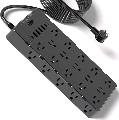 Heavy Duty Surge Protector Power Strip 25 AC Outlets 6 USB Ports 4000 Joules 6.5Ft Cord