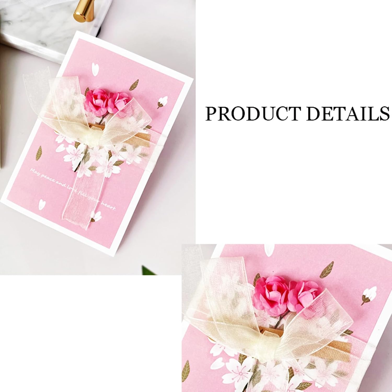 Paper Flower Roses Greeting Cards With Blank Note Delicately Decorated Paper Card For Friends And Family Holiday Thank You Card,Red And Pink.