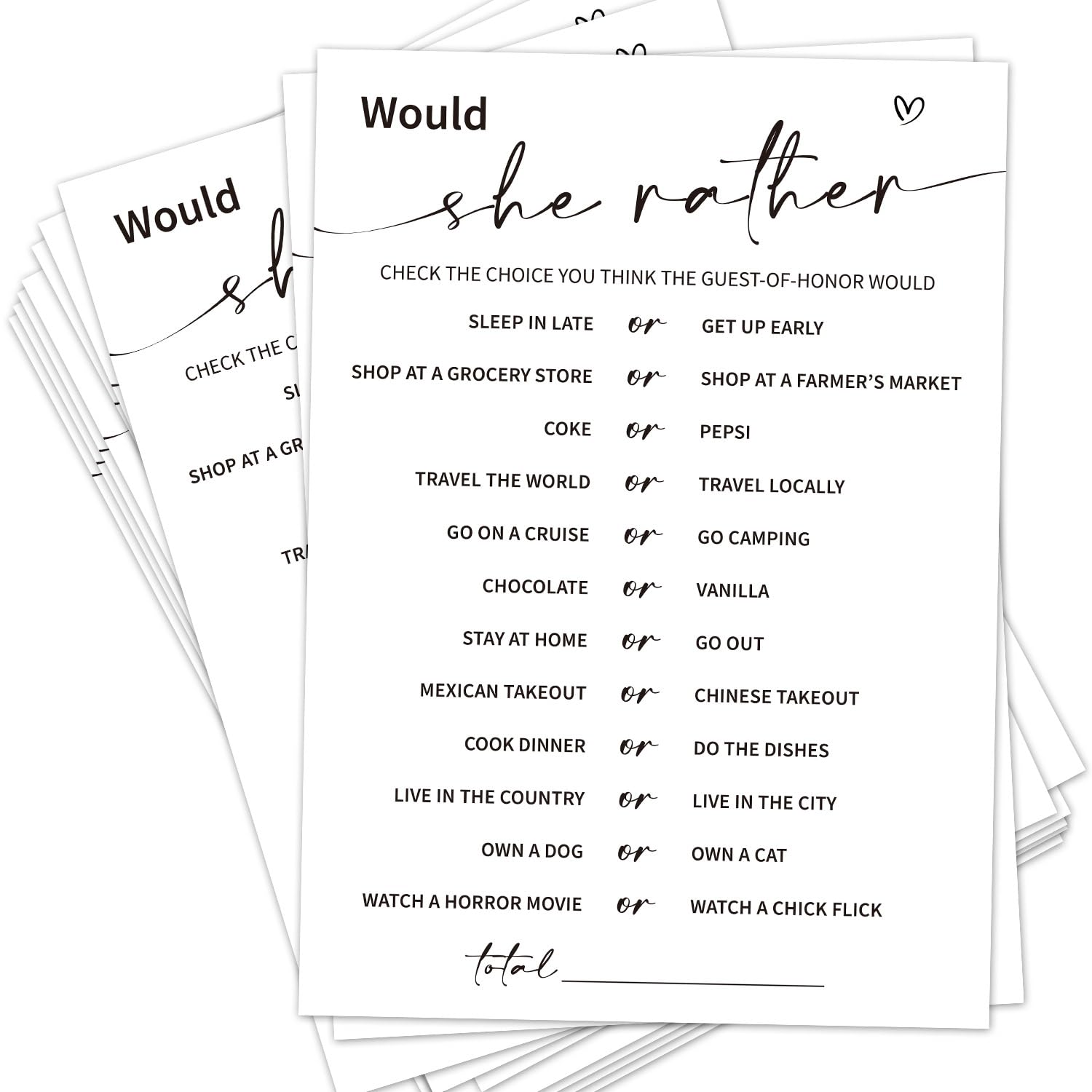 Bridal Shower Games, Wedding Shower Games, Would She Rather Game Cards For Wedding Bridal Shower Engagement Couple-To-Be, 30 Guests Minimalist Wedding Party Supplies -03