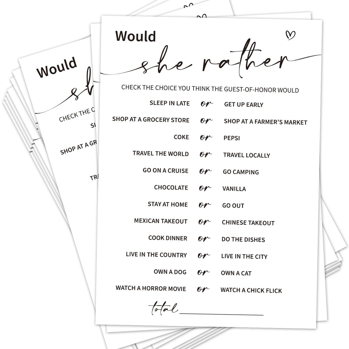 Bridal Shower Games, Wedding Shower Games, Would She Rather Game Cards For Wedding Bridal Shower Engagement Couple-To-Be, 30 Guests Minimalist Wedding Party Supplies -03