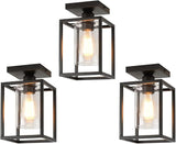 3 Pack Farmhouse Semi Flush Mount Ceiling Lights Black Metal Frame with Clear Glass