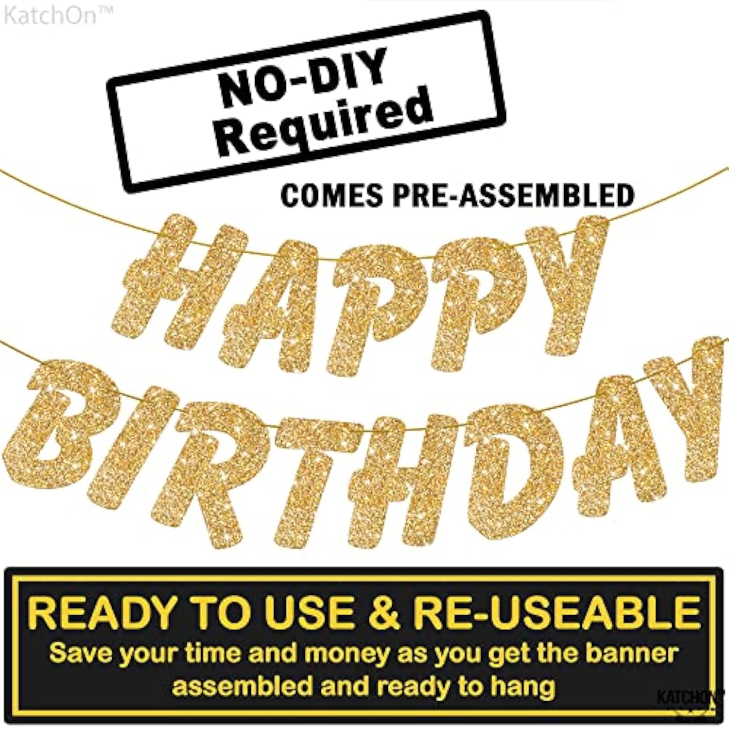 Glitter Gold Happy Birthday Banner 10ft Party Decorations