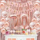 70Th Birthday Decorations For Women, Happy 70Th Birthday Banner, Crown, Sash, Cake Topper And Number Balloon, Rose Gold 70 Birthday Party Decorations Kit