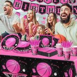 Basketball Party Decorations, 142Pcs Pink Basketball Birthday Party Decorations Tableware Include Plates And Napkins,Cups,Banner,Tablecloth For Girls Boys Sports Theme Birthday Party Supplies