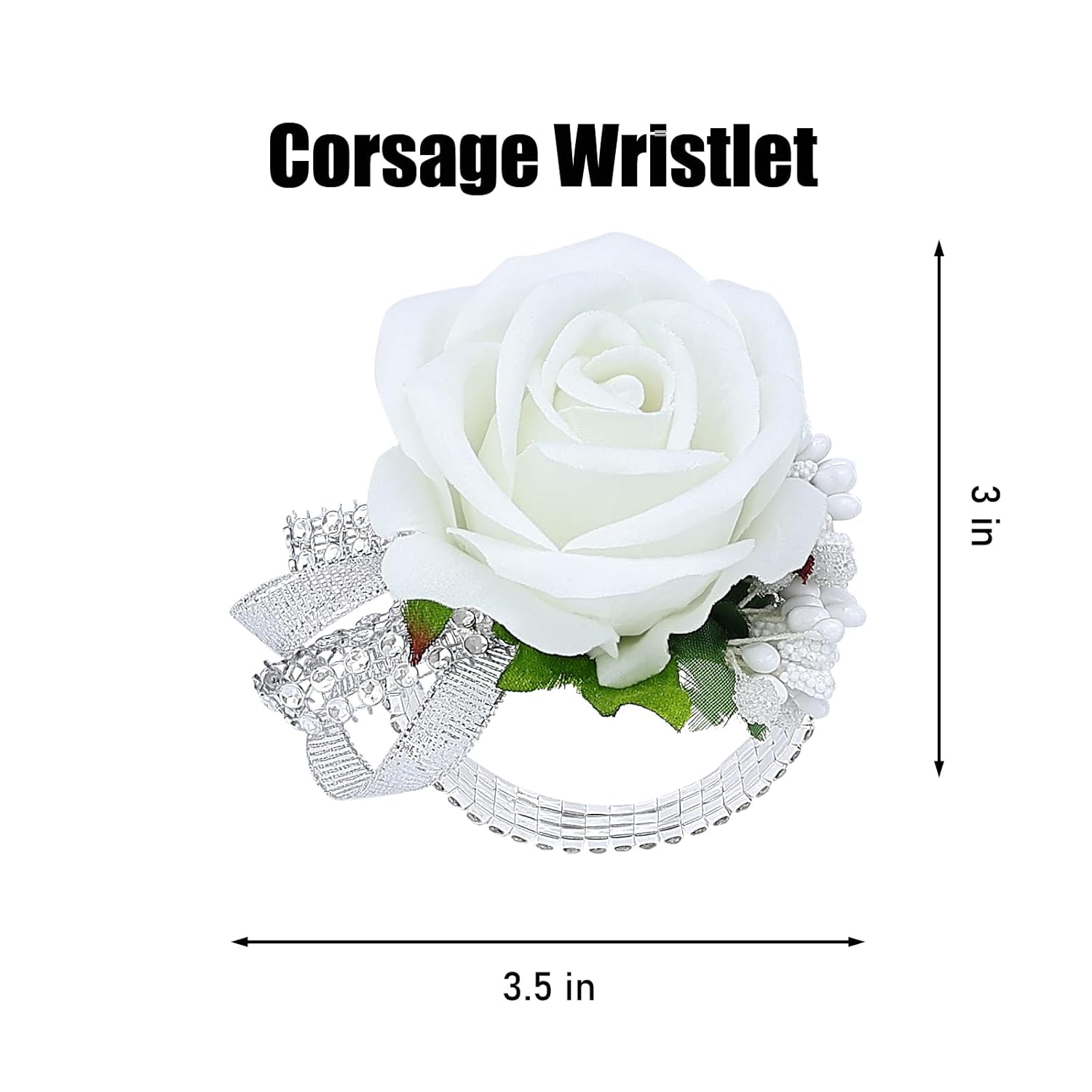 Set Of 2 Wrist Corsage Wristlet For Wedding Prom Women Bride Bridesmaid Artificial Rose Flower Decorations Homecoming Anniversary Party (White)