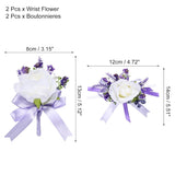 2 Pack Artificial Rose Wrist Corsage And Boutonnieres Set, White And Purple Corsage Wristlet Bride Men Groom Boutonnieres Suit For Wedding Homecoming Party Prom Decorations