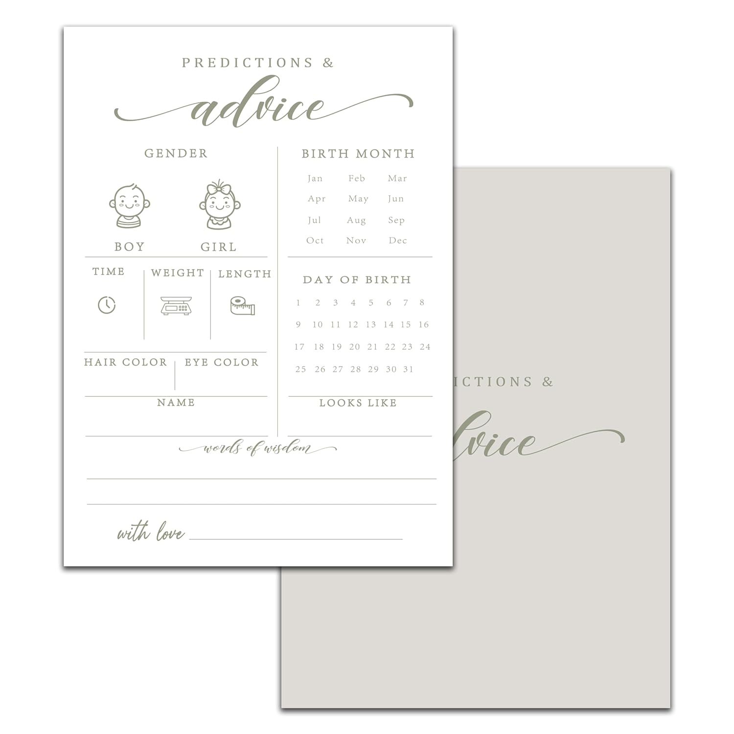 Baby Predictions And Advice Cards, 5" X 7" Minimalism Baby Shower Predictions Cards, Baby Shower Party Games & Activities Favors For Newparents - I05