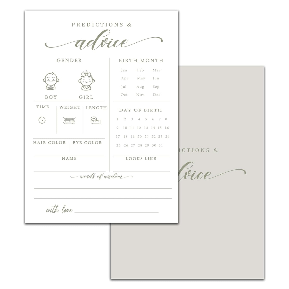 Baby Predictions And Advice Cards, 5" X 7" Minimalism Baby Shower Predictions Cards, Baby Shower Party Games & Activities Favors For Newparents - I05