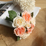 Artificial Rose Flowers With Vase,Fake Silk Champagne Bouquet With Glass Jar Home Rope For Wedding Proposal Bride Home Decoration And The Best Gift, Champagne