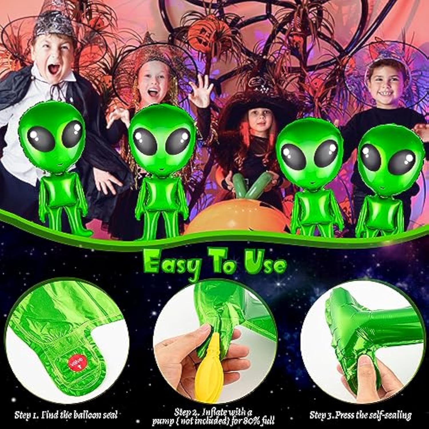 8 Pcs Alien Balloons 32 In Green Alien Inflatable Funny Inflatable Alien Balloon Blow Up Alien For Halloween, Christmas, Birthday Alien Party Decoration
