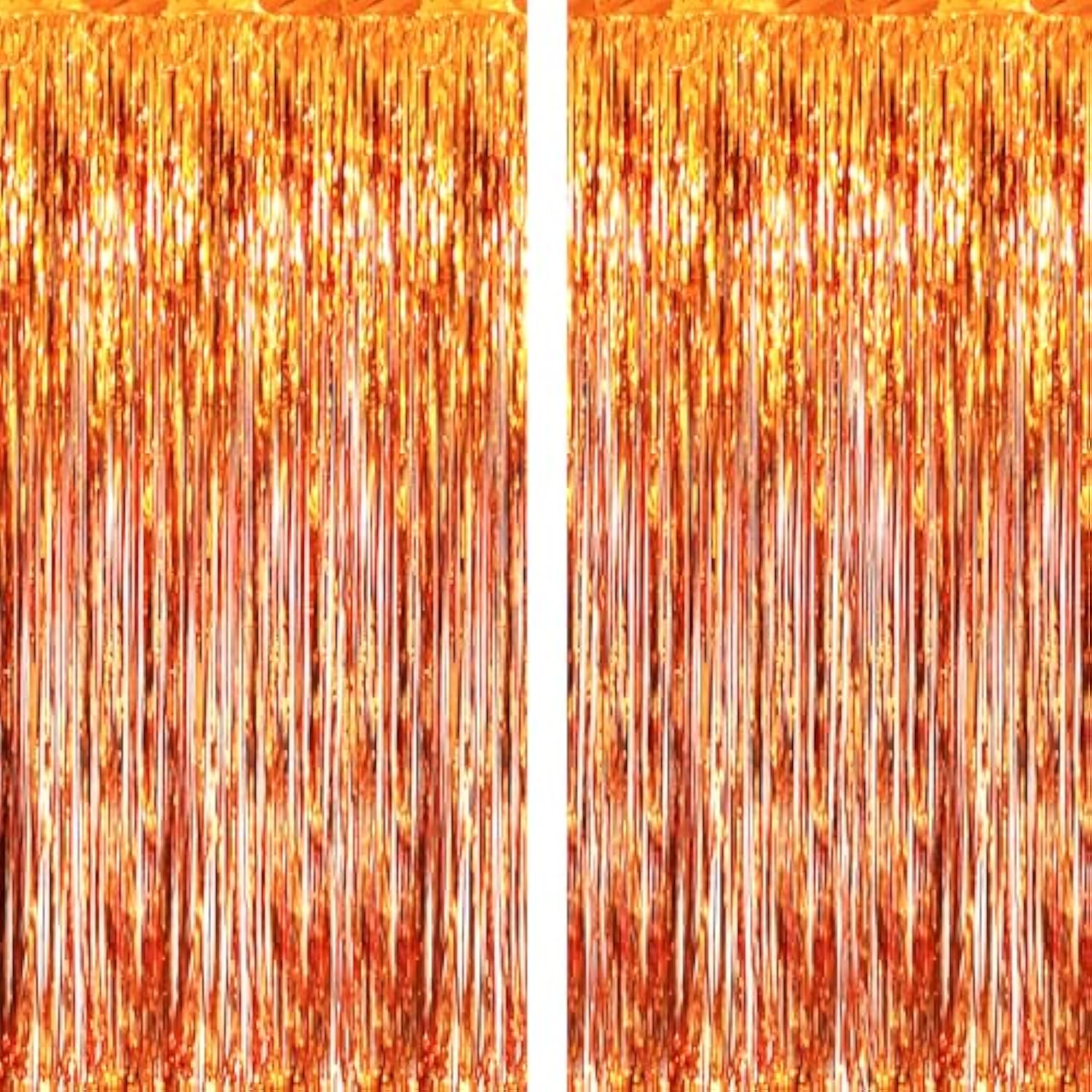 6.4x8.2ft Metallic Tinsel Foil Fringe Curtains 2 Pack Orange Party Backdrop