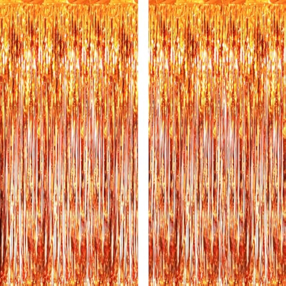 6.4x8.2ft Metallic Tinsel Foil Fringe Curtains 2 Pack Orange Party Backdrop