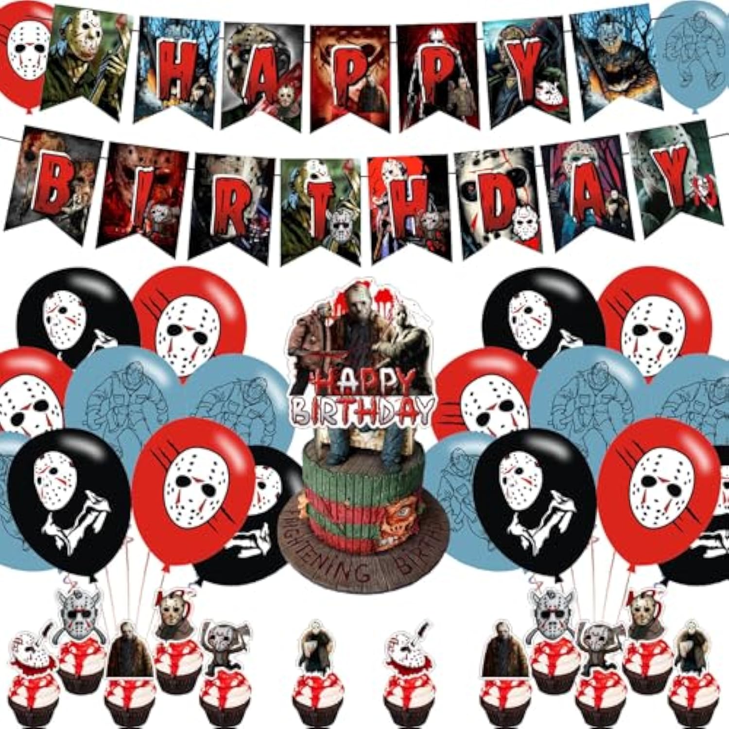 Friday the 13th Party Supplies Horror Jason Banner Cake Toppers Balloons Decor