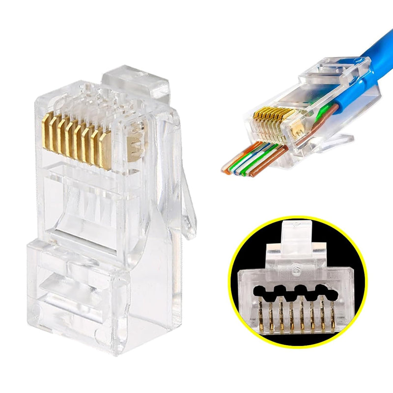 100-Pack Rj45 Pass Through Connector 23Awg Cat6A Cat6 Ethernet Connector Gold