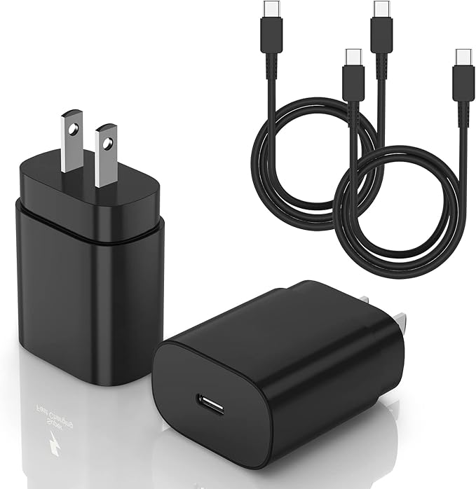2 Pack 25W USB C Fast Wall Charger with 10FT USB C Cable for Samsung Galaxy S26 S25 S24 iPad