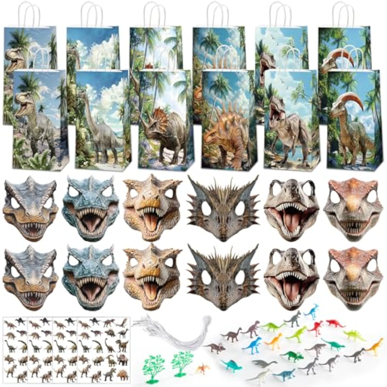 128P Dinosaur Party Favors Dino Goodie Bags Masks Stickers Toys Birthday Supplies