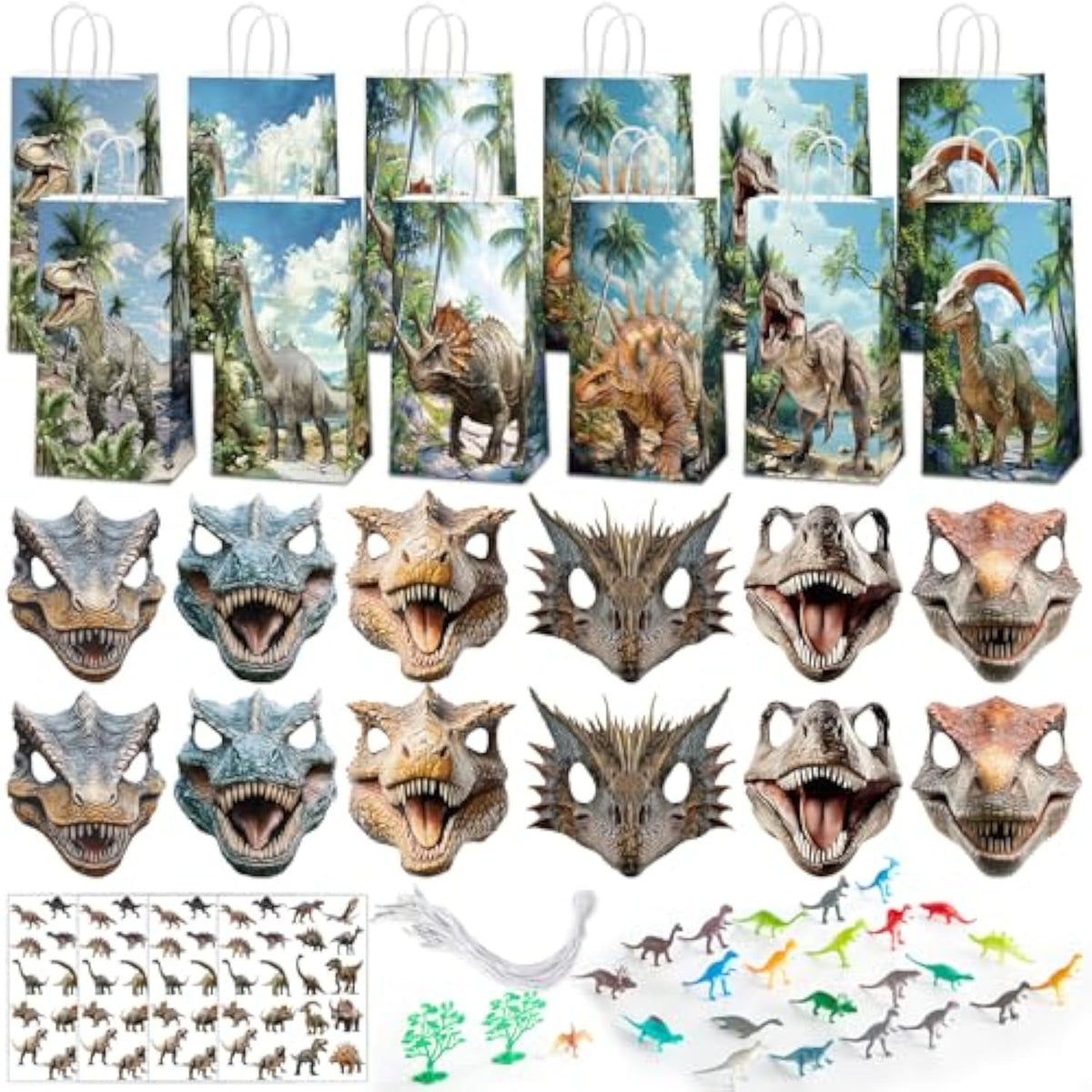 128P Dinosaur Party Favors Dino Goodie Bags Masks Stickers Toys Birthday Supplies
