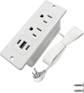 Recessed Furniture Power Strip 2 Outlets 2 USB C 1 USB A 20W 6.56 Ft Cord