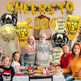 19pcs Cheers to 2026 Balloons Wine Glass Microphone Black Gold Party Set
