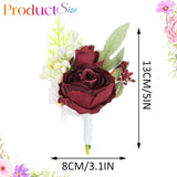 Bride Wedding Rose Boutonniere Groom Flower Buttonholes Prom Suit Decoration For Men And Groomsmans (Red)