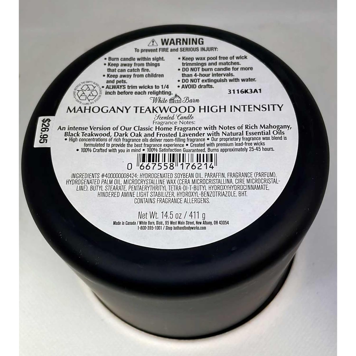 Bath & Body Works White Barn 3-Wick Candle in Mahogany Teakwood High Intensity, Scented