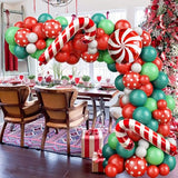Christmas Balloon Garland Arch, Xmas Balloon Garland Arch Kit with Red Candy Foil Balloons, Teal Blue Green Red Polka Dots Balloons Decorations for Christmas New Year Party