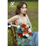 Rose Artificial Flowers Combo For Diy, Fake Burnt Orange & Navy Blue Rose Silk Flowers Greenery, Faux Flowers For Wedding Bridal Bouquet, Table Centerpieces, Floral Arrangement, Home Decoration
