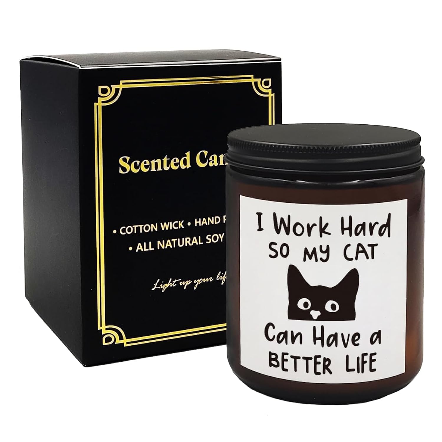 Cat Scented Candles, Cat Candle Gifts For Women Cat Lovers Girls, Black Cat Mom Gifts, Cat Lovers Candle, I Work Hard So My Cat Can Have A Better Life Scented Candles