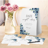 Date Night Ideas For Bridal Shower (One Sign + 50 Ideas Cards), Wedding Games 50 Guests, Bridal Shower Games, Blue Floral Bridal Shower Sign,Something Blue Before I Do Decoration -Dn18