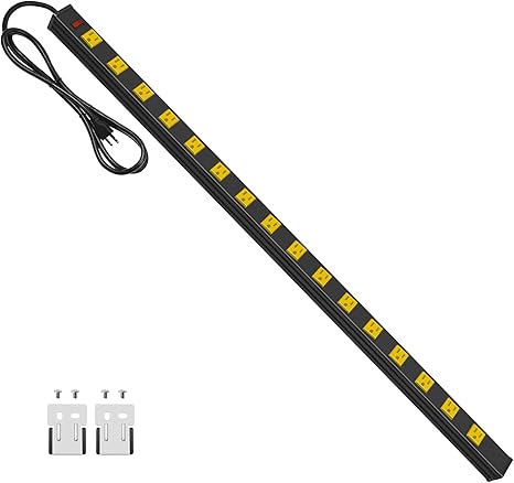 Heavy Duty Metal Power Strip 16 Outlets 6FT Extension Cord 15A 1875W Wall Mount Yellow