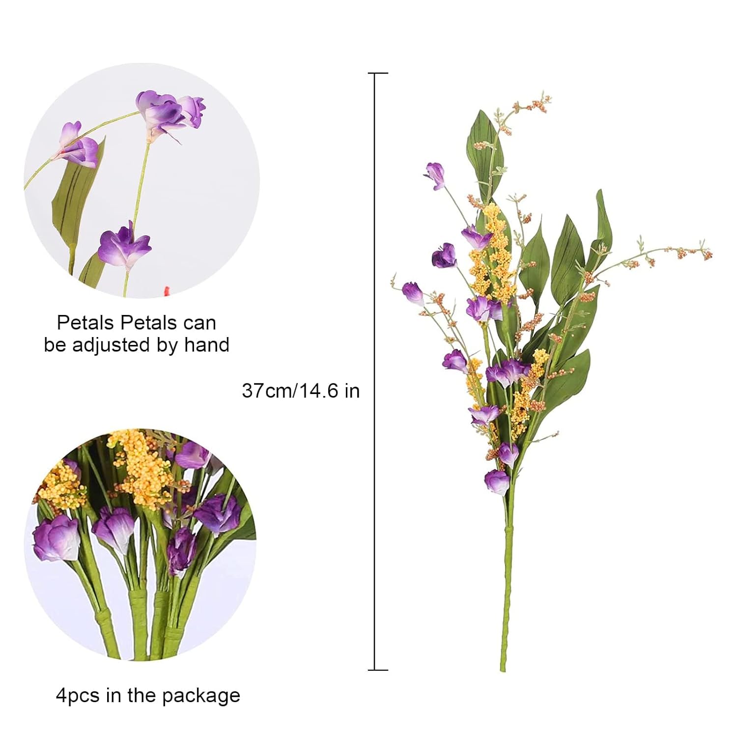 4Pcs Artificial Flowers Bundles Wild Flowers Bouquet Artificial Greenery Shrubs Floral Arrangement Faux Flowers Decor Indoor For Spring Farmhouse Home Kitchen Table Centerpieces Decoration