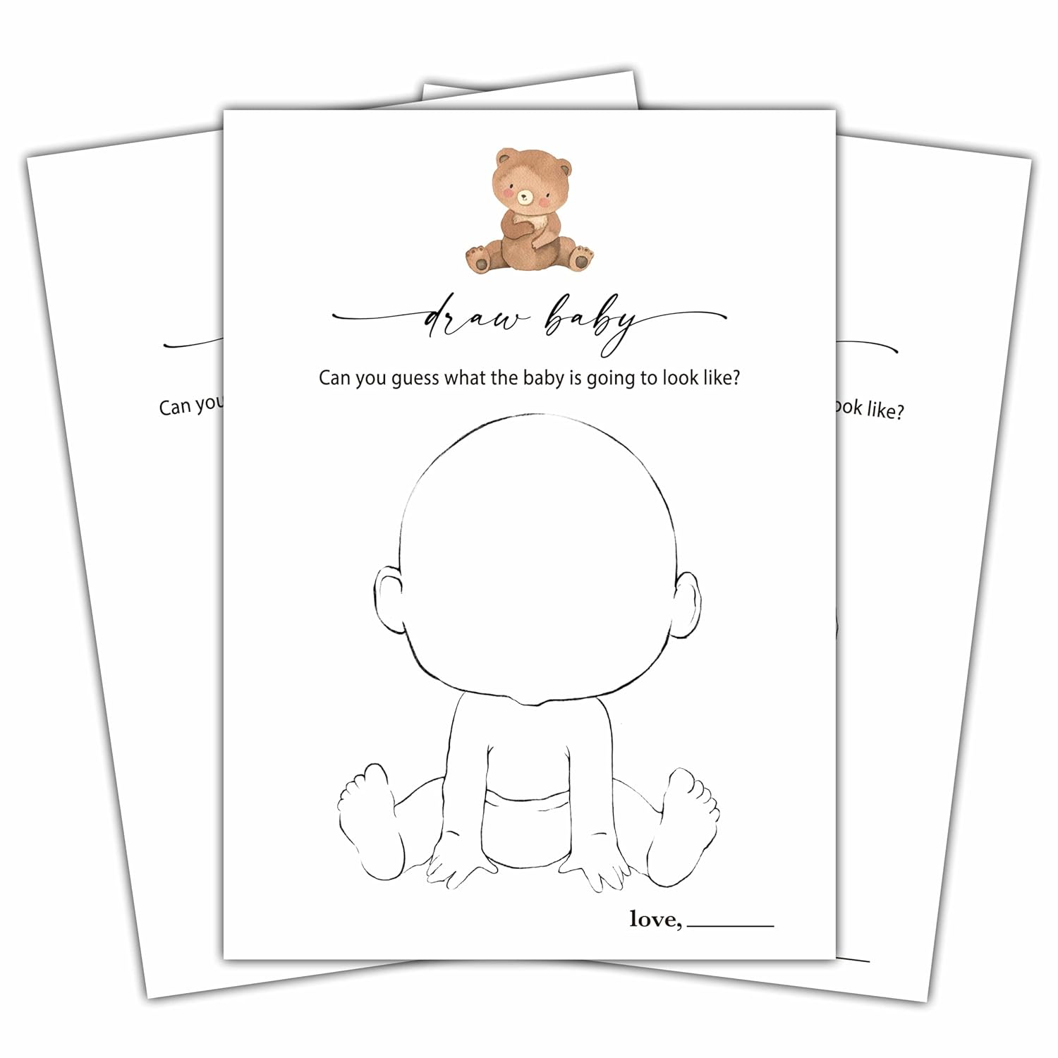 Draw Baby Games Set, Minimalism Baby Shower Party Game Card, Boho Bear Themed Gender Neutral Party Ideas Activities, Baby Shower Party Supplies & Decorations -A06