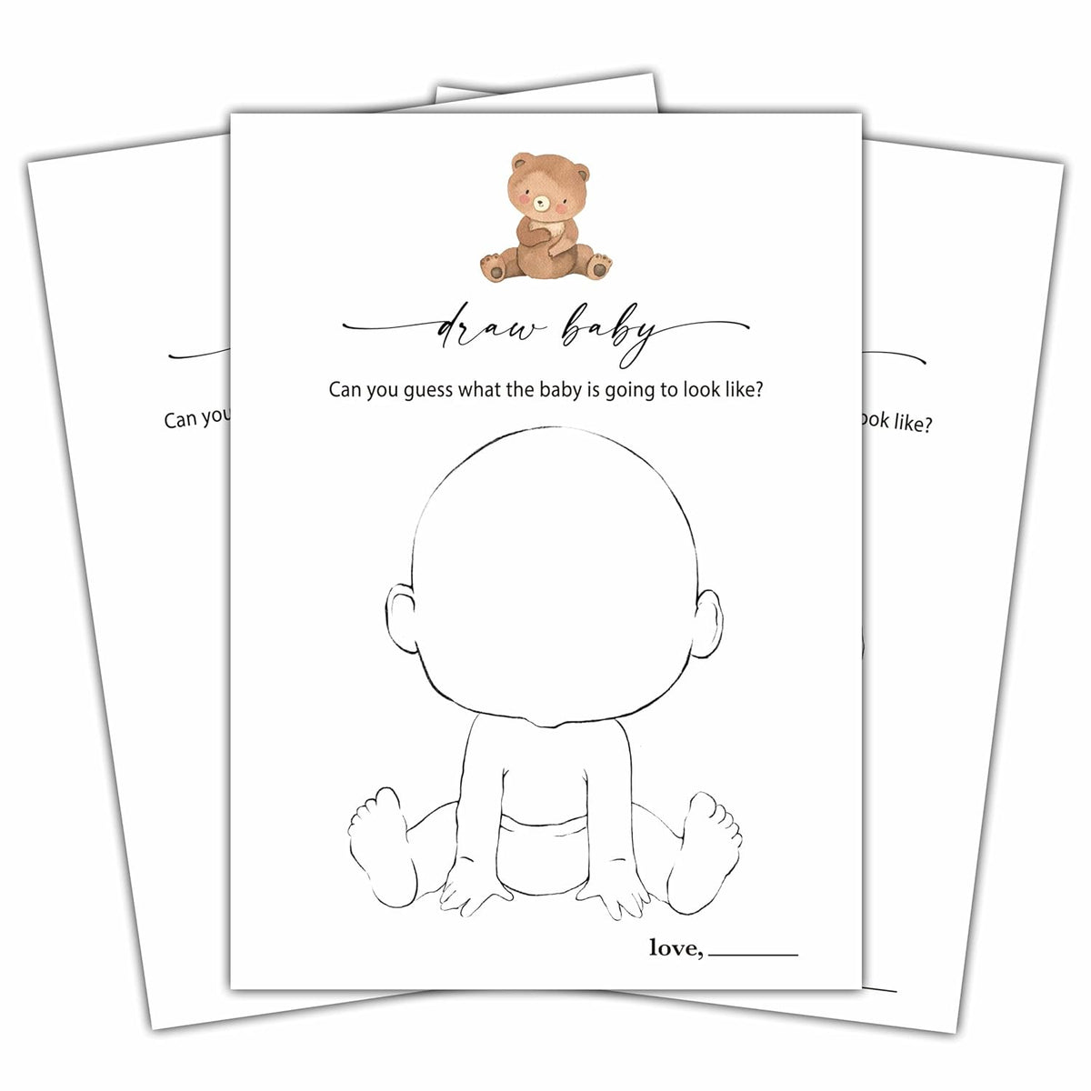 Draw Baby Games Set, Minimalism Baby Shower Party Game Card, Boho Bear Themed Gender Neutral Party Ideas Activities, Baby Shower Party Supplies & Decorations -A06
