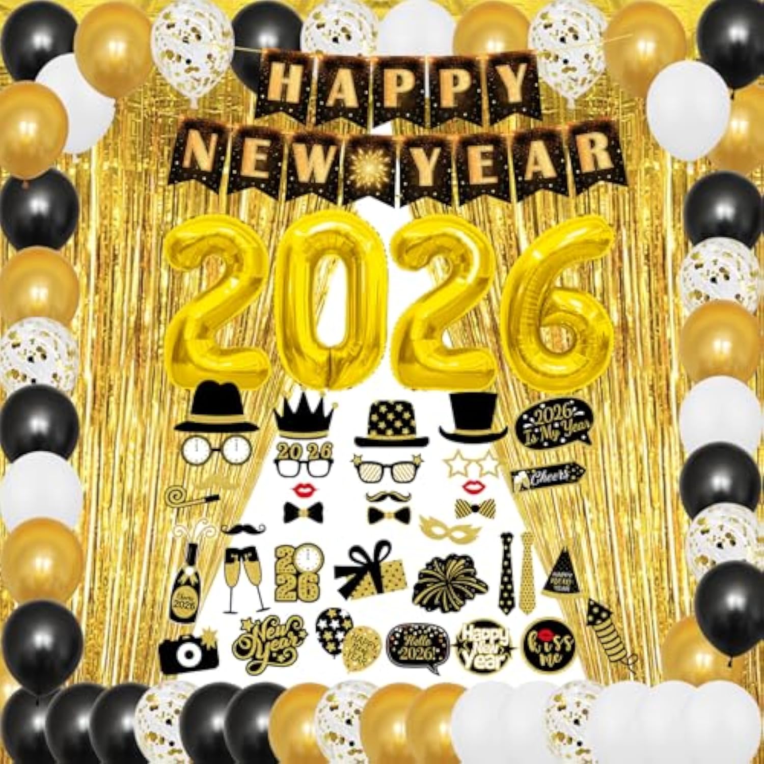 74pc New Year’s Eve 2026 Party Supplies Disco Ball Balloons Banner Fringe Curtain