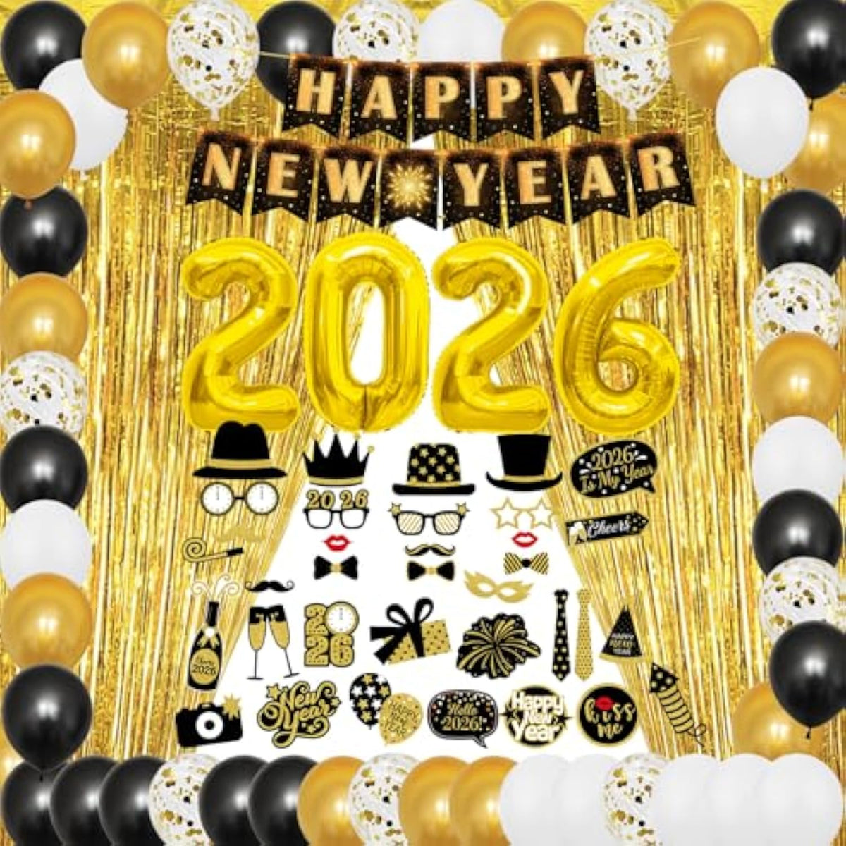 74pc New Year’s Eve 2026 Party Supplies Disco Ball Balloons Banner Fringe Curtain