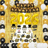74pc New Year’s Eve 2026 Party Supplies Disco Ball Balloons Banner Fringe Curtain