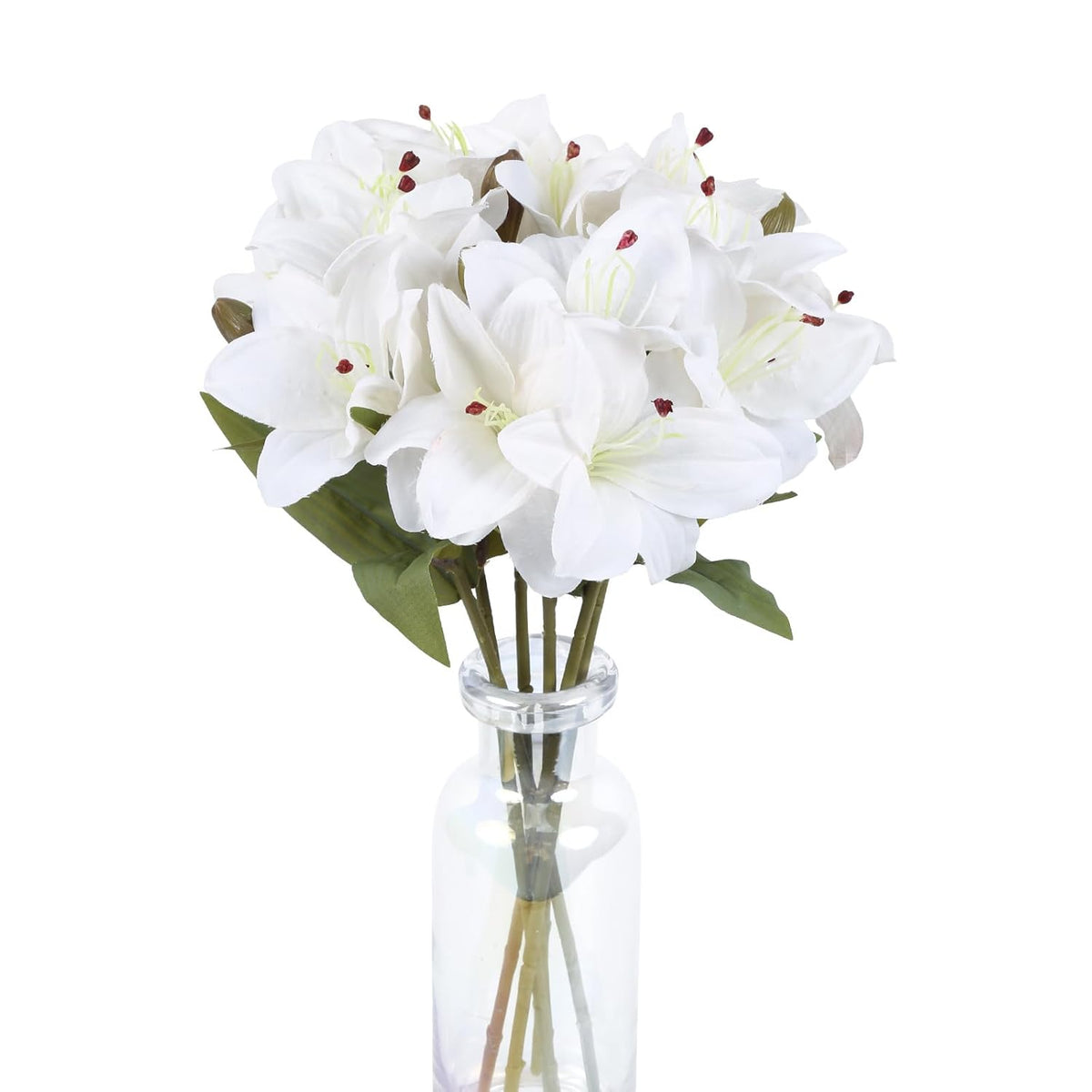 6 Pcs White Lily Flowers Artificial 18Heads Fake Lillies 18” Artificial White Flowers Easter Lilies For Home Decor Indoor Wedding Party Graves Arrangement