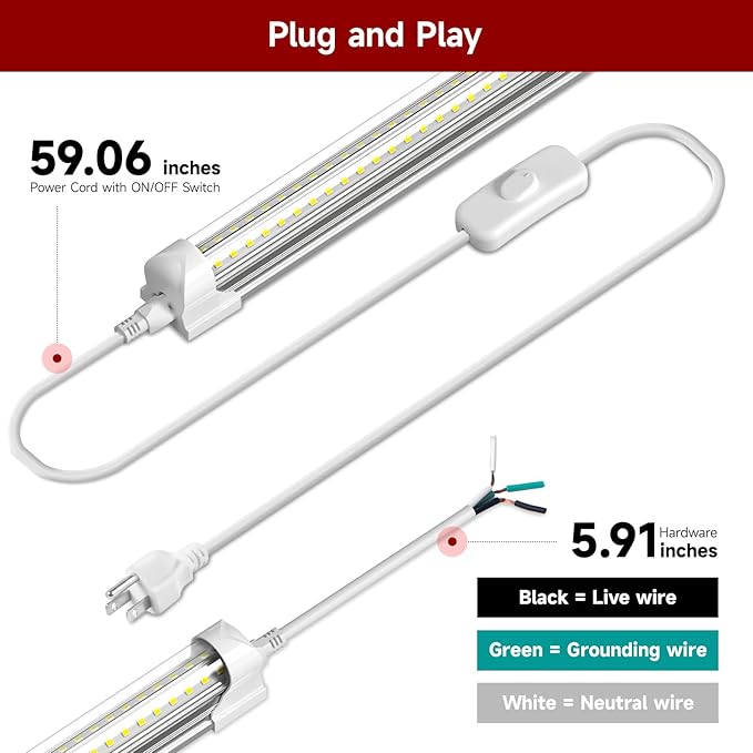 8 Pack 3FT LED Shop Lights 30W 4680LM 5000K High Output T8 Integrated Tube Lights for Garage Warehouse